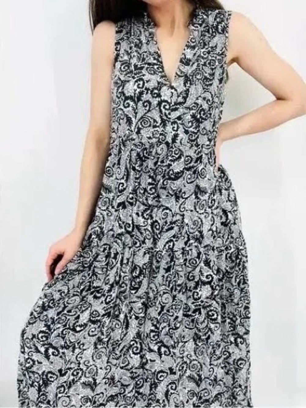Anthropologie Maeve Sleeveless Black & White Paisley Maxi Dress Size S